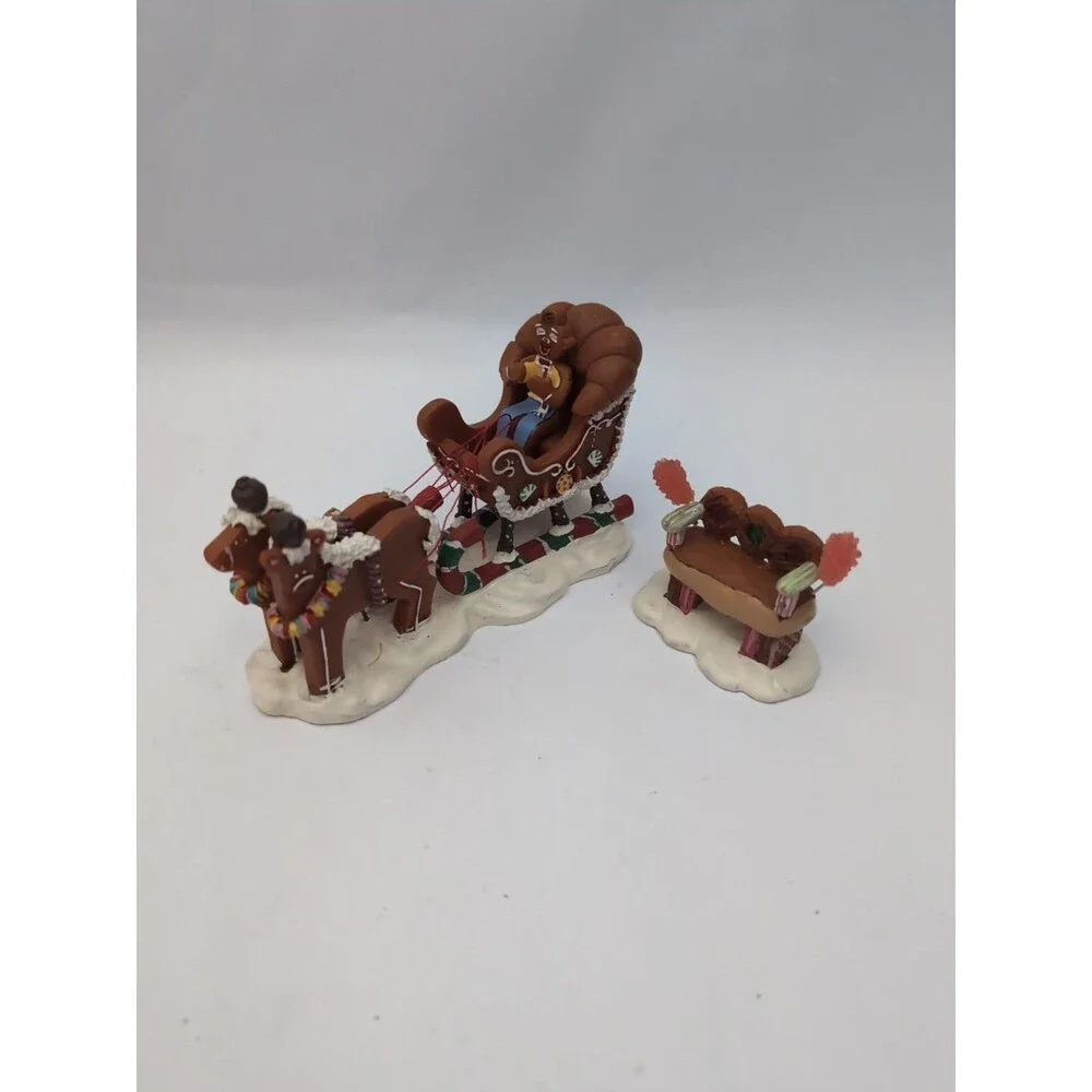 Lemax Snowman Gingerbread Sled Sugar & Spice Bench Figures Christmas Village Vtg